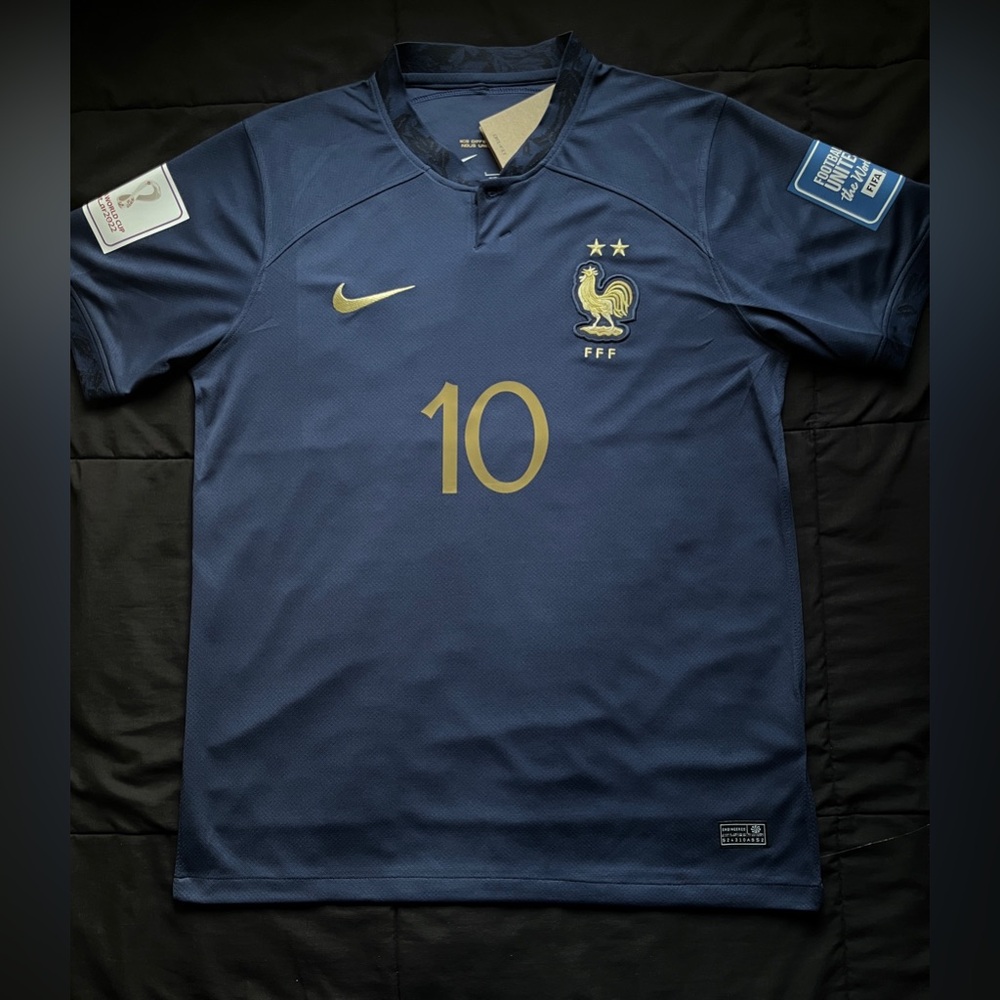 Mbappe #10 Soccer Jersey France Home 2022 World Cup Navy Blue - Picture 2 of 6